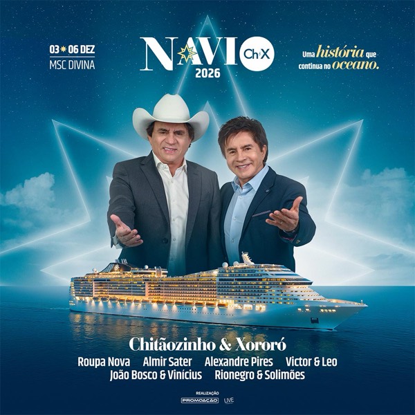 Arte oficial do Navio CH&X com Chitãozinho e Xororó no MSC Divina