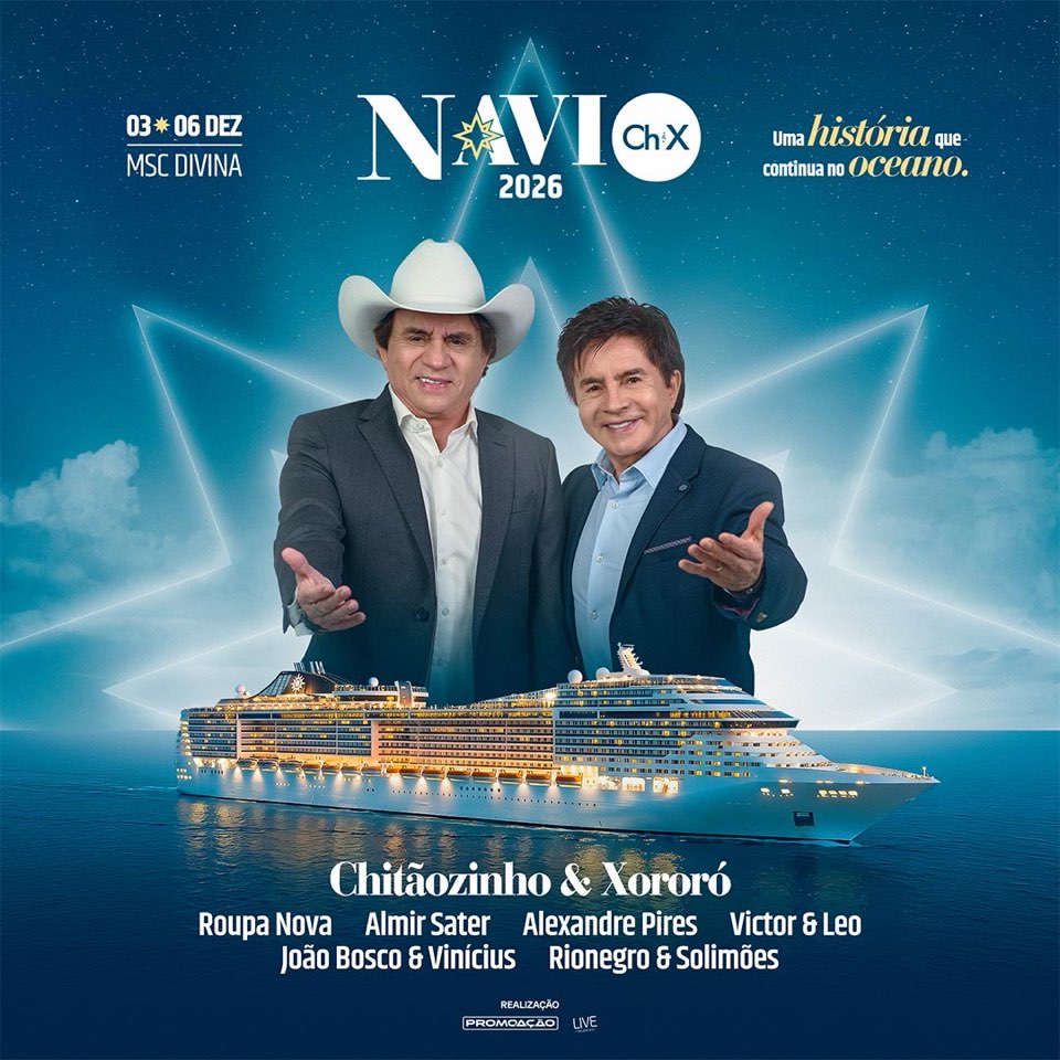 Arte oficial do Navio CH&X com Chitãozinho e Xororó no MSC Divina