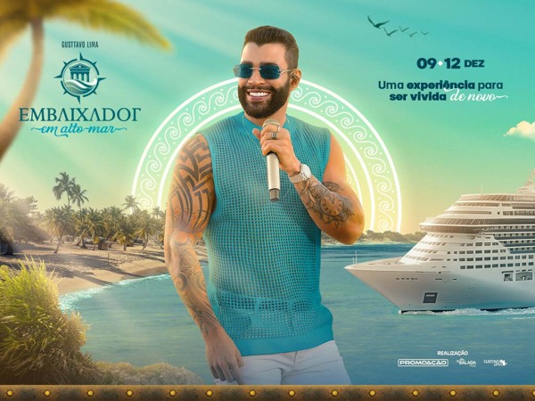 Arte oficial do Embaixador em Alto-Mar com Gusttavo Lima no MSC Divina