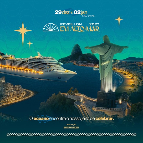 Arte oficial do Réveillon em Alto-Mar 2026/2027 no MSC Divina