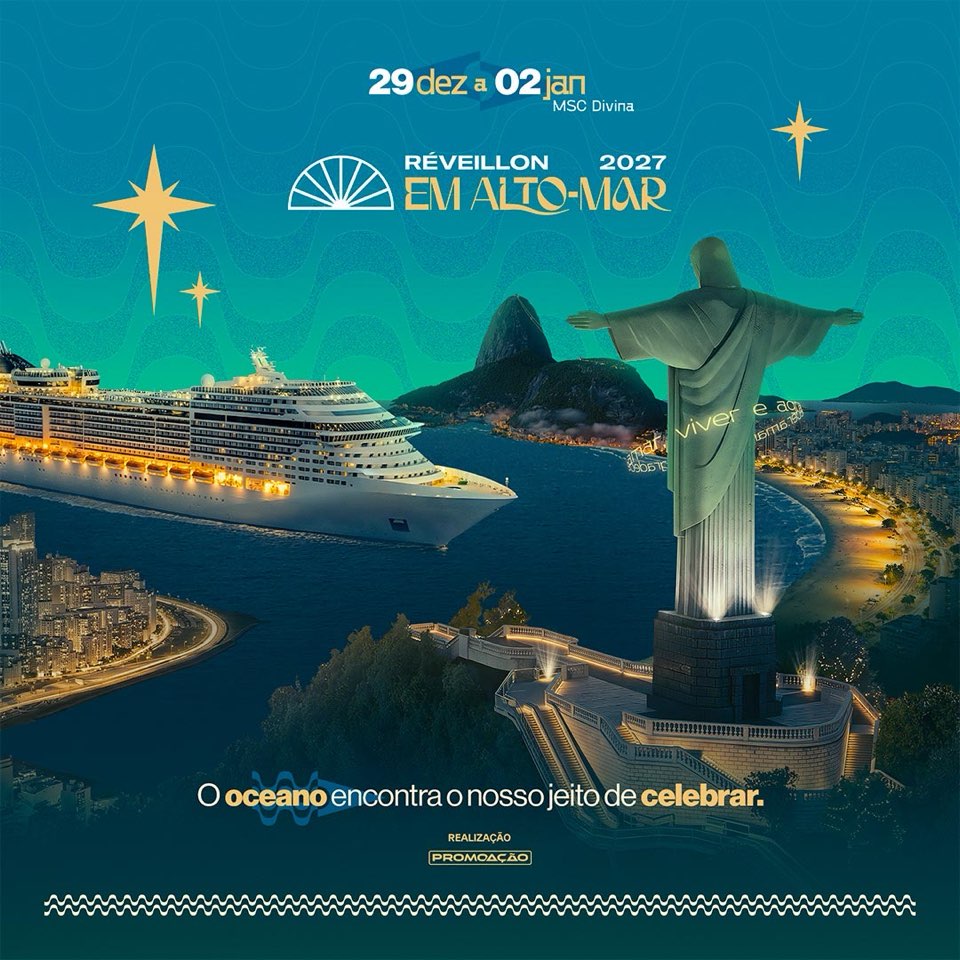 Arte oficial do Réveillon em Alto-Mar 2026/2027 no MSC Divina