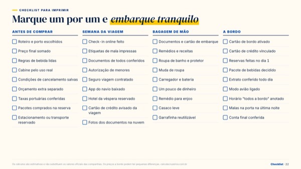 Página Checklist para imprimir do guia